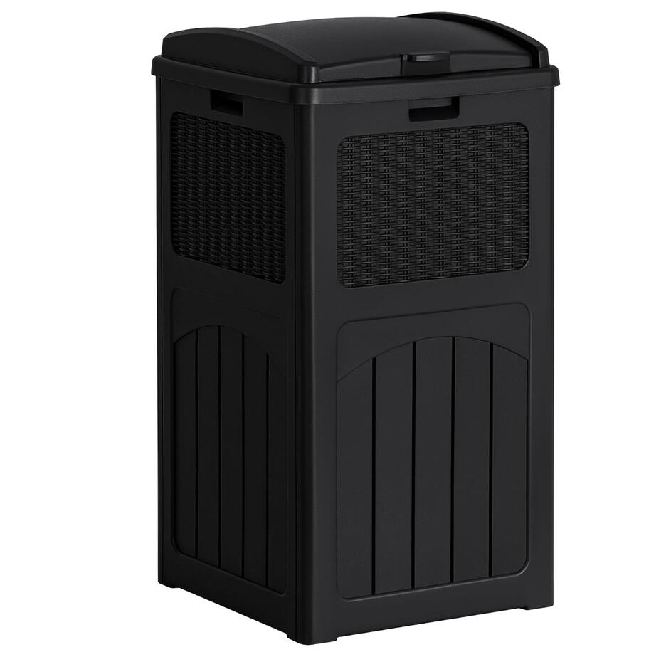Compact outdoor resin trash bin with lid for patio garbage storage Compact outdoor resin trash bin with lid for patio garbage storage