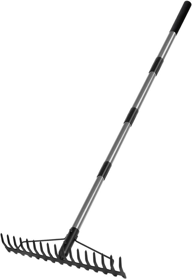 Heavy duty garden bow rake with stainless steel handle for soil leveling