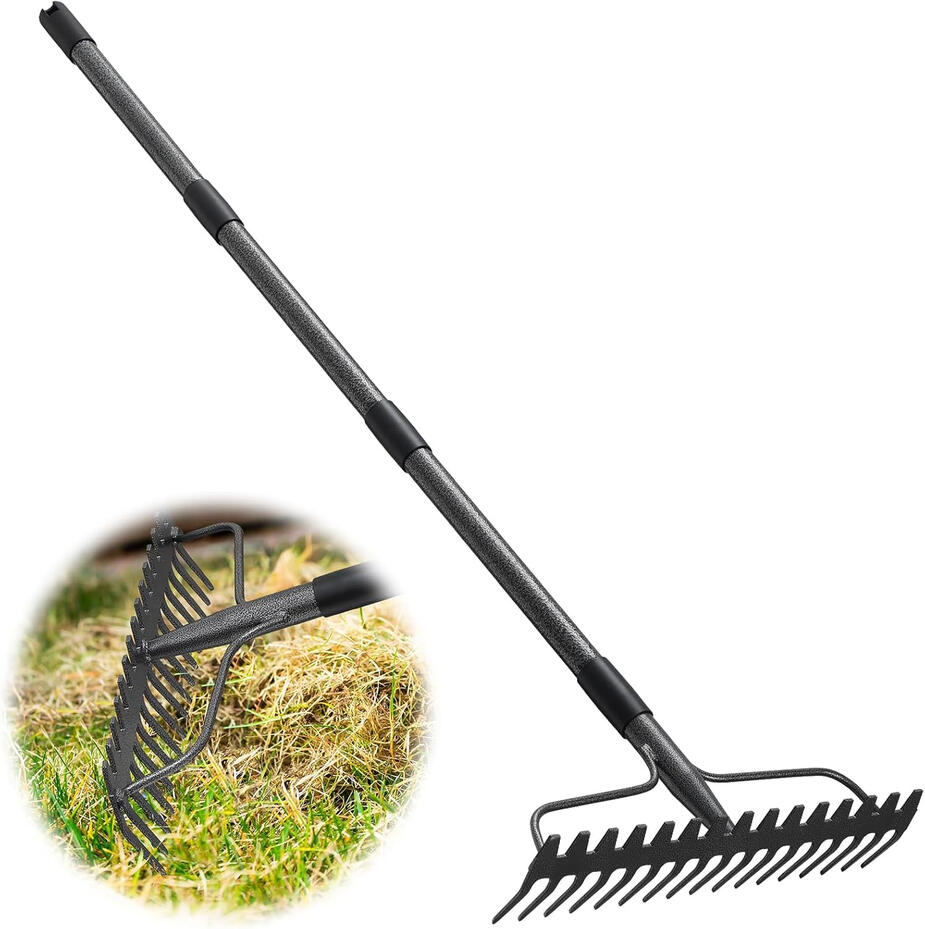 Heavy duty bow rake for soil loosening and yard debris removal