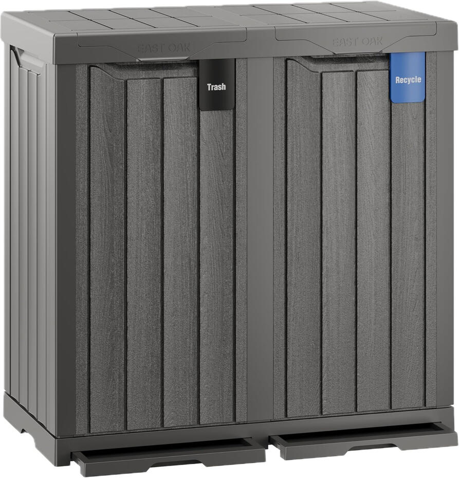 Large outdoor resin trash bin with sorting panels for waste separation